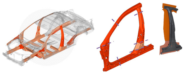 Typical high strength hot forming car body parts